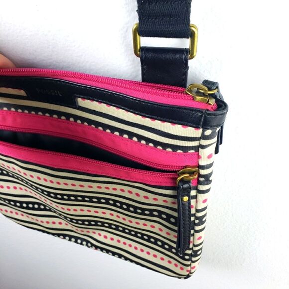 Women's Fossil Boho Pink Black Poka Dot Crossbody Purse - Picture 8 of 10